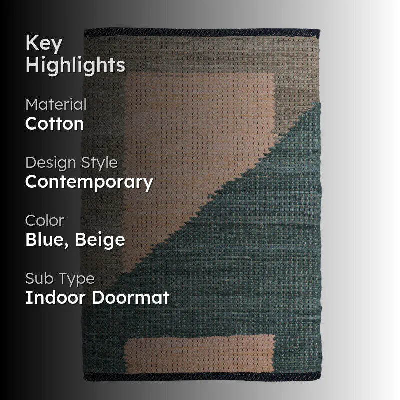 Solven Cotton Door Mats - Blue, Beige media 2