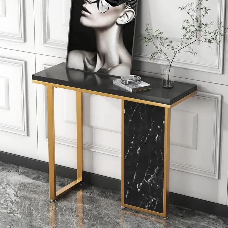Opulence Metal Console Table with Marble Top (Black) - Medium media 1