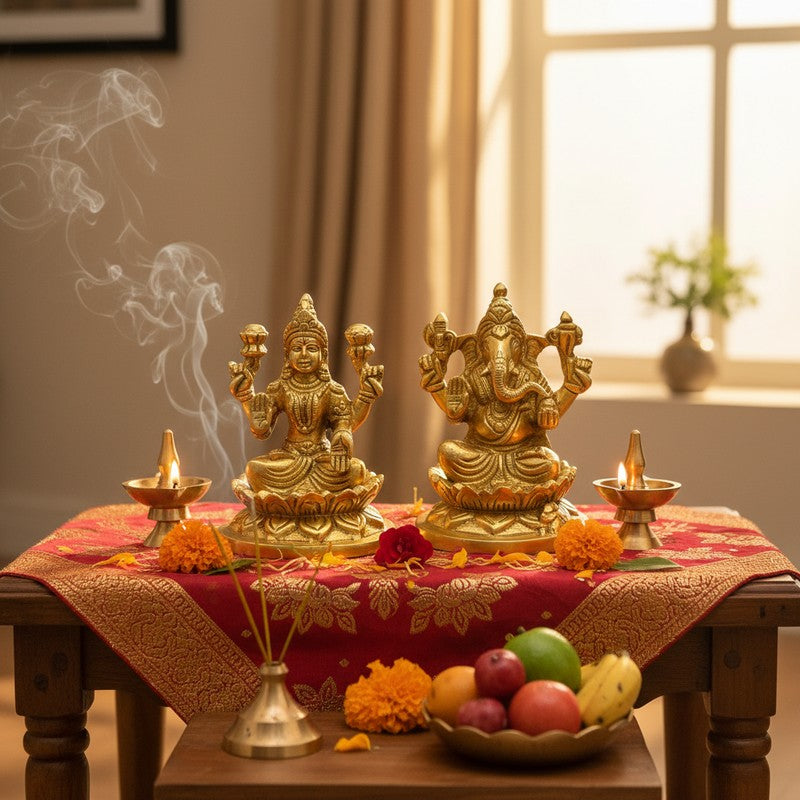 Lakshmi Ganesh Brass Showpiece - Gold