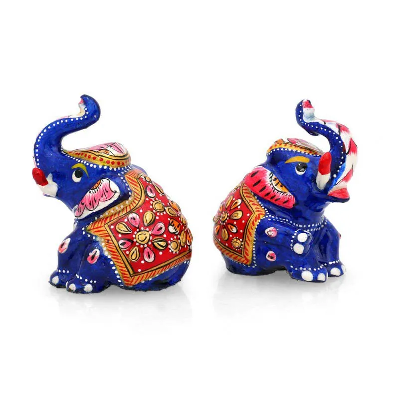 Tusked Triumph Painted Metal Show Piece - Set Of Two media 5