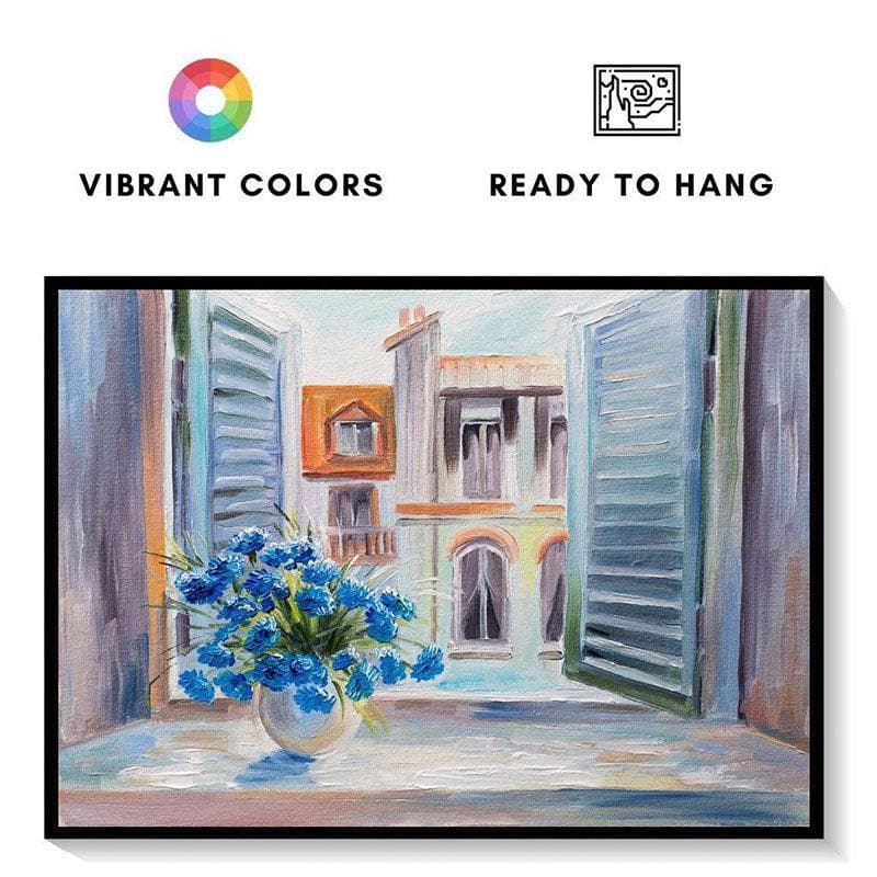 Flowers In The Balcony Canvas Wall Art - Black Frame media 4