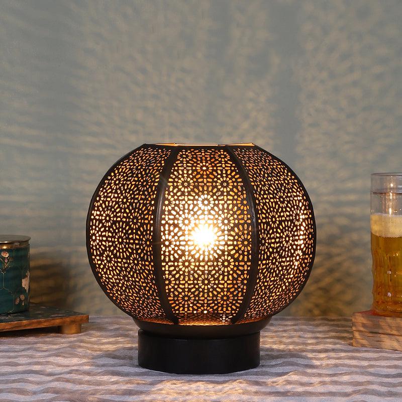 Jwaala Round Etched Metal Table Lamp - Metallic