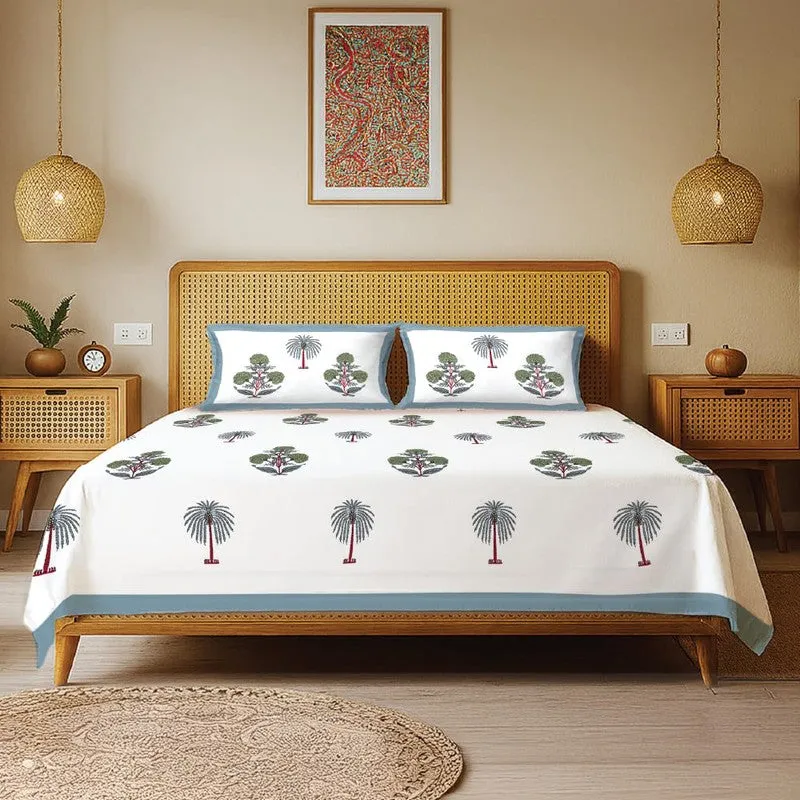 Urban Space Tropical Bloom Cotton Bedsheet (Blue) - 200 TC media 1