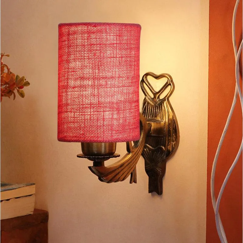 Love Gleam Atva Cylindrical Fabric & Metal Wall Lamp - Pink media 1