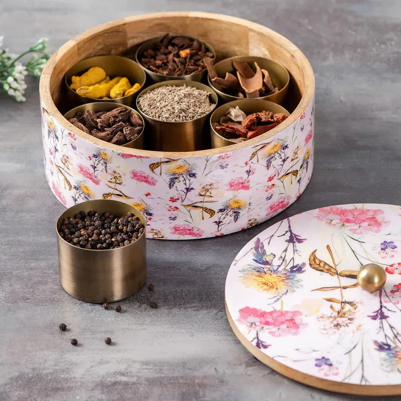 Flavox Mango Wood Round Masala Box - Three Piece Set media 4