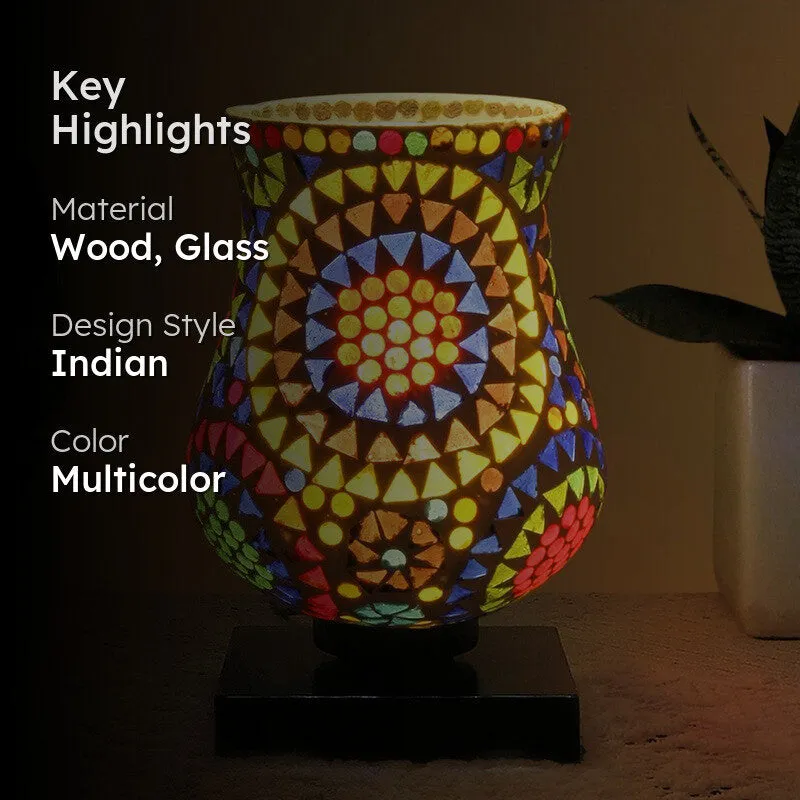 Clarent Mosaic Glass Table Lamp With Wooden Base - Multicolor media 2