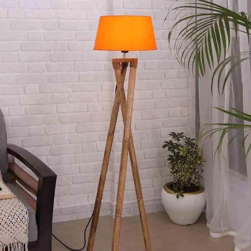 Criss Crossed Wooden Tripod Lamp - Orange media 3