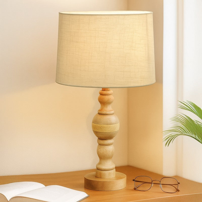 AuraLuxe Versatile Wooden Table Lamp - Beige
