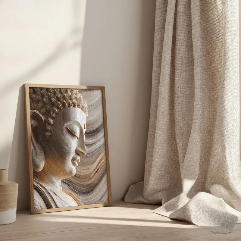 Ivory Buddha Serenity Archival Paper Wall Painting With Brown Frame media 3