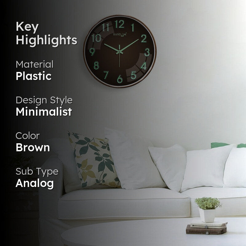 Elvric Round Modern Plastic Wall Clock - Brown media 2