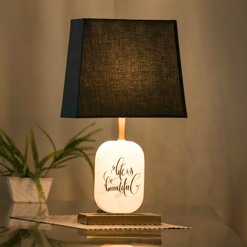 Life Light Printed Marble & Brass Base Fabric Table Lamp - Black,White media 1