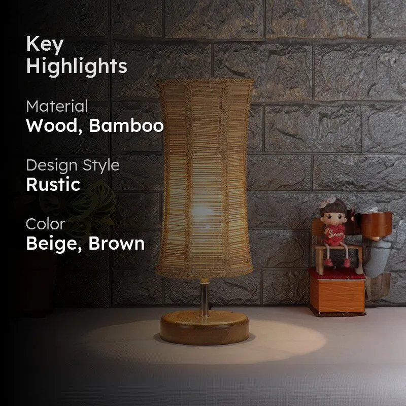 Hisha Nova Wooden Table Lamp With Bamboo Shade - Beige,Brown media 2