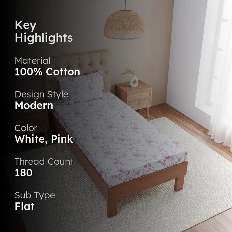 Catalina Floral Printed Cotton Bedsheet (Pink) - 180 TC media 2