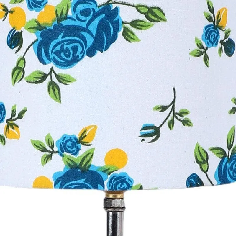 Blue Floral Fabric Table Lamp - Multicolor media 6