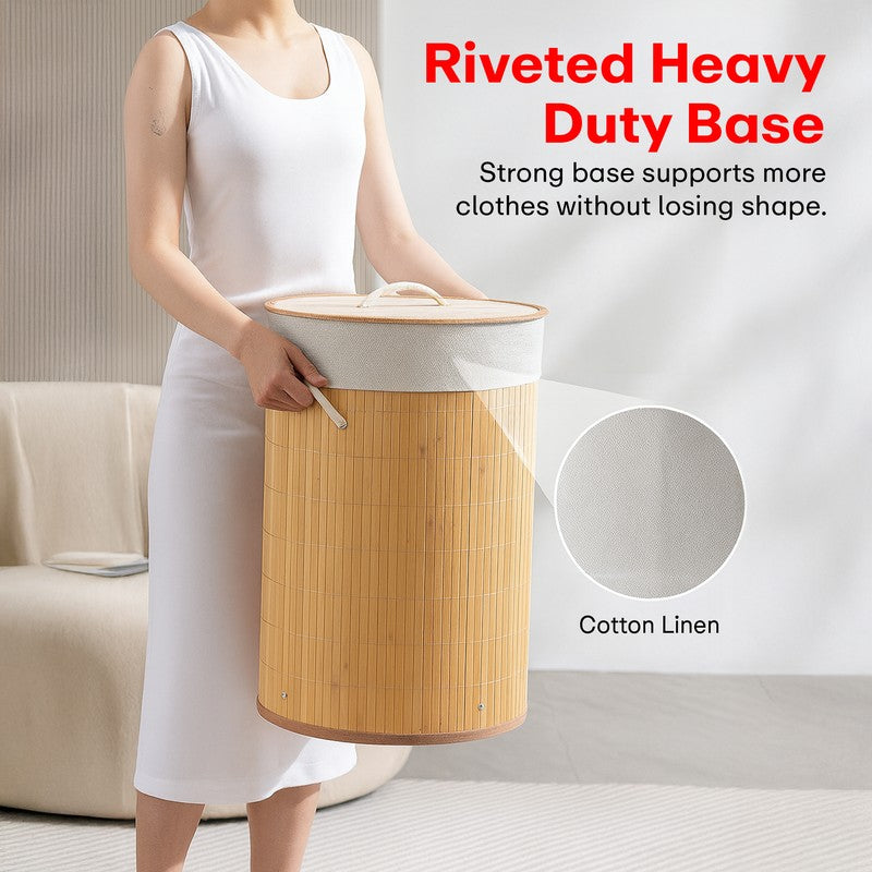 Rioware Tall Storage Bamboo Laundry Basket - Natural Wood media 8