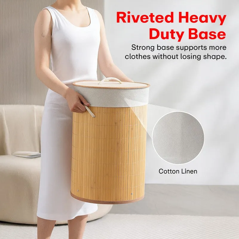 Rioware Tall Storage Bamboo Laundry Basket - Natural Wood media 8