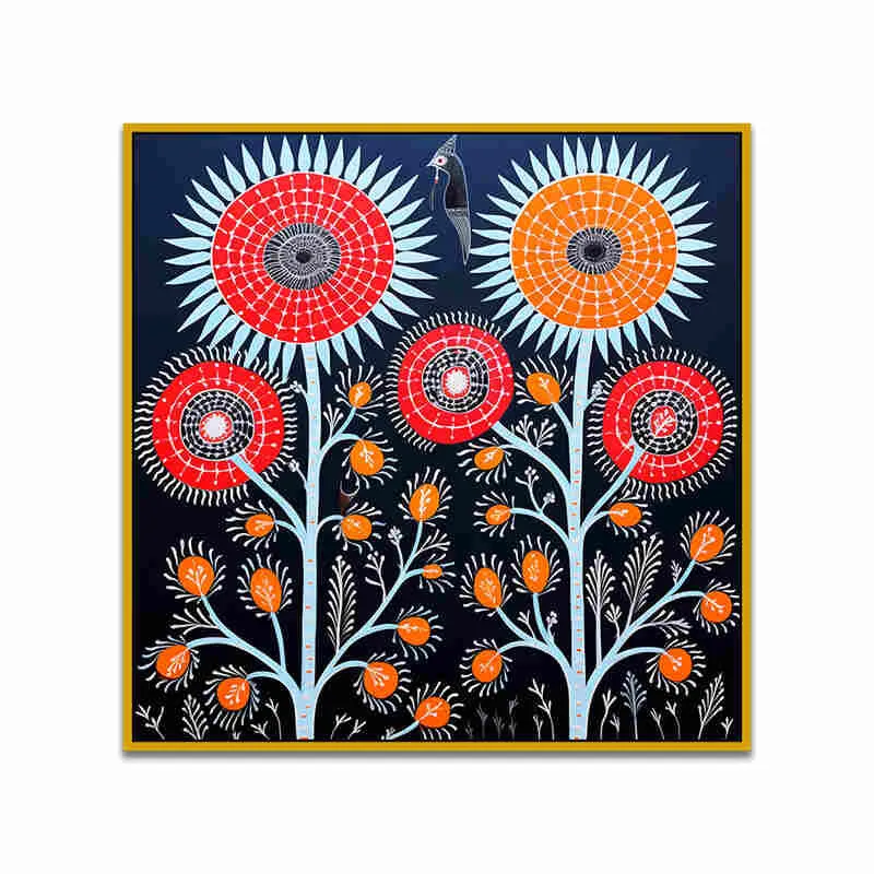Fleura Pattern Canvas Wall Art With Frame media 4