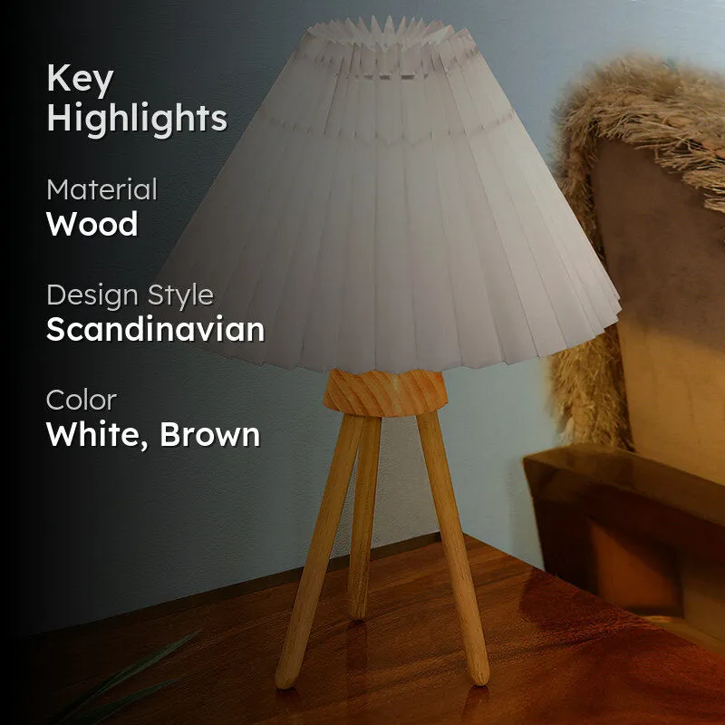French Pleat Tripod Wooden Table Lamp - White,Brown media 2