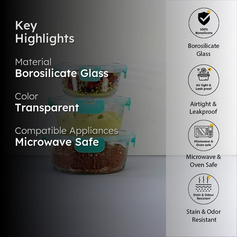 Crusade Round Glass Container (390, 635 & 930 ML) - Set Of Three media 2