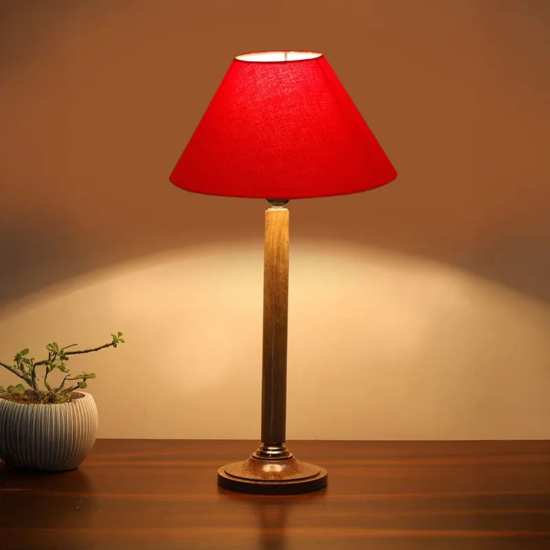 Glow Mesa Table Lamp With Wooden Base - Red,Brown media 2