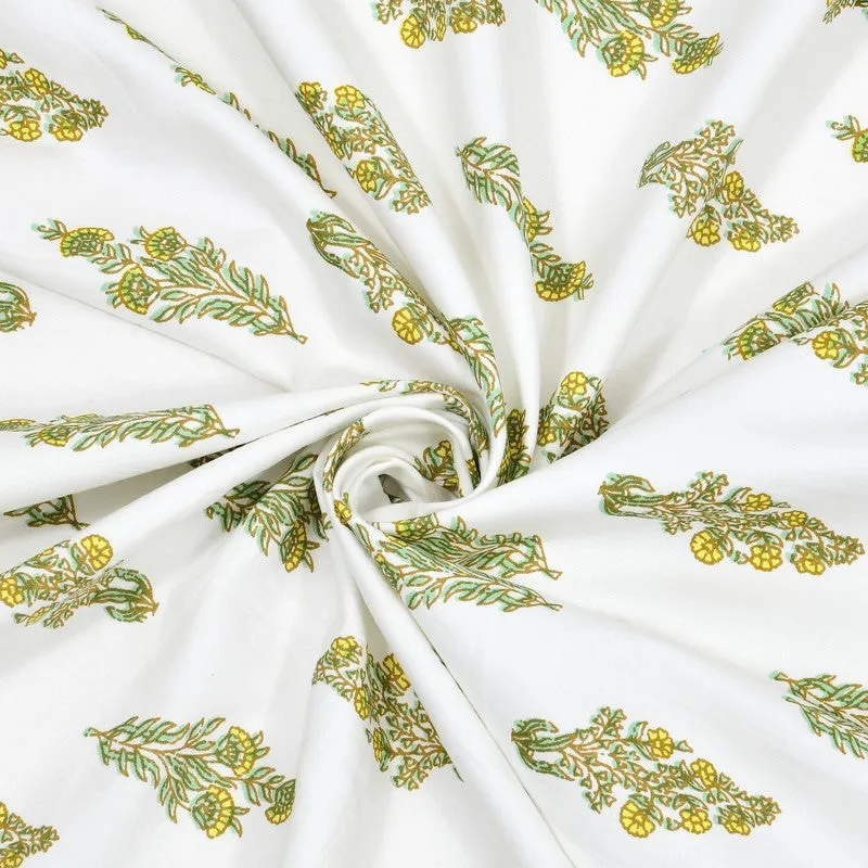 HeritagePetal Handblock Printed Cotton Bedsheet (Green) - 400 TC media 7