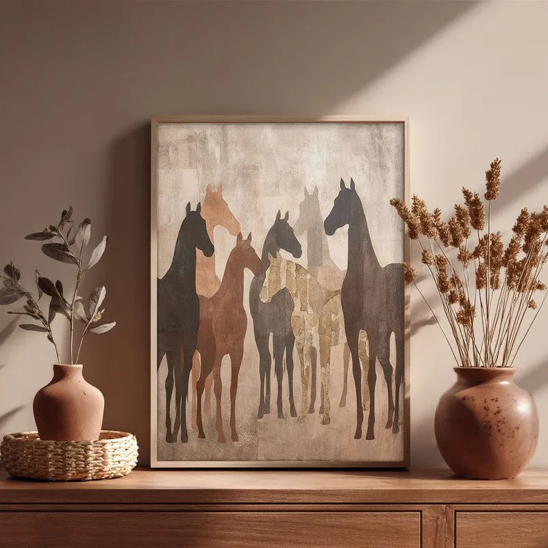 Sandy Horse Wall Painting With Brown Frame media 5