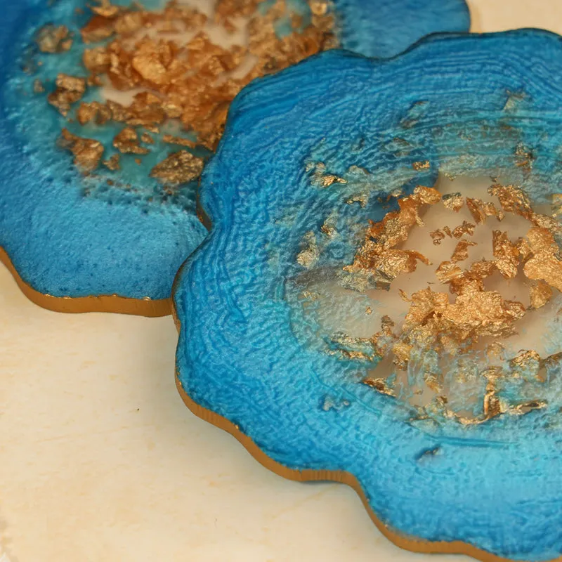 Gold Fleck Resin Coaster (Blue) - Set Of Two media 3