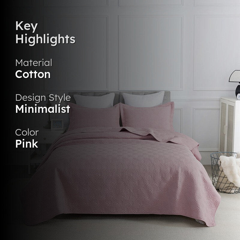 Soft Pink Geometric Cotton Bedcover media 2