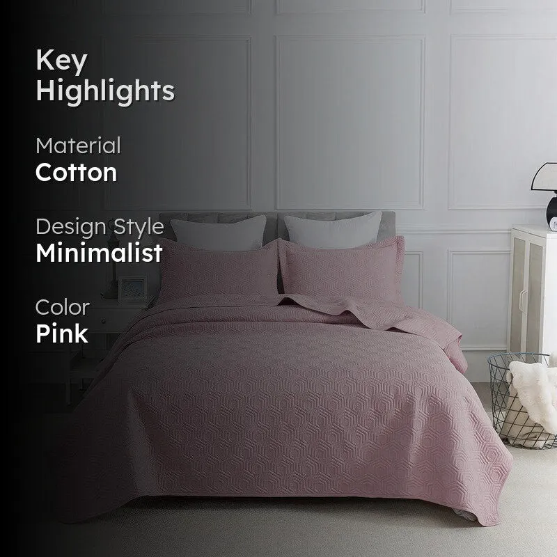 Soft Pink Geometric Cotton Bedcover media 2