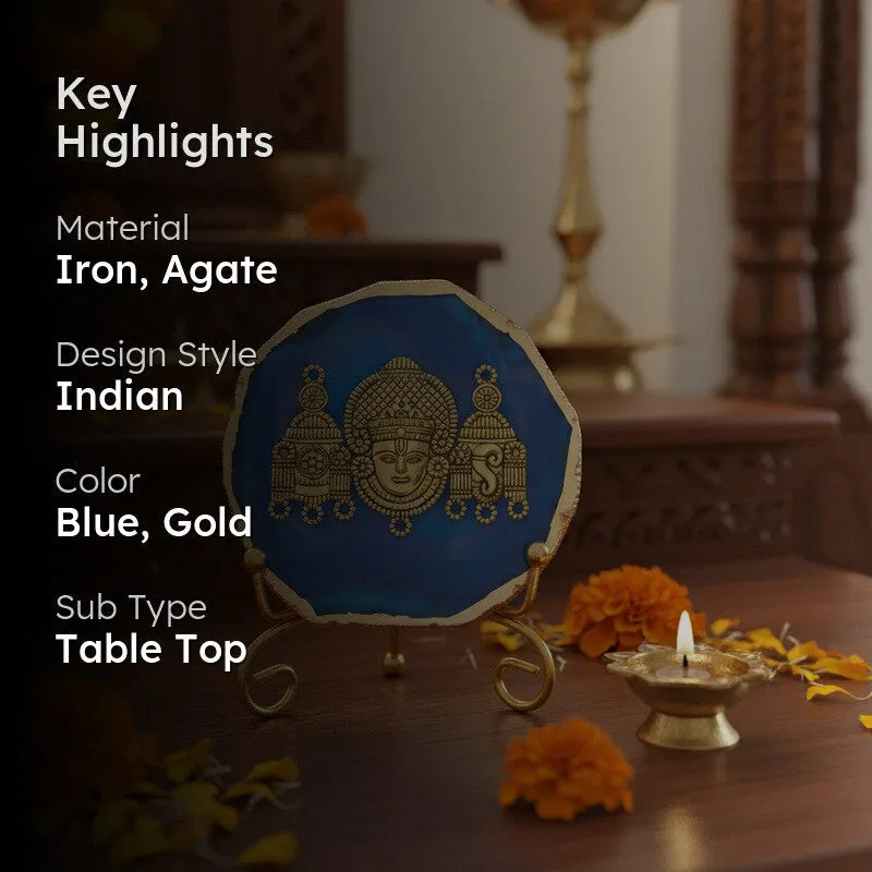 Mahalakshmi Agate Showpiece With Stand - Blue & Gold media 2