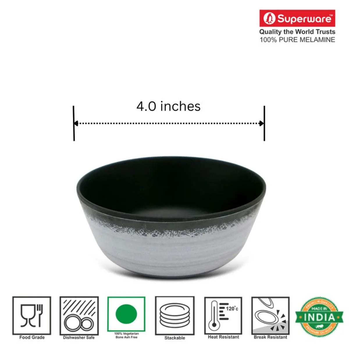 Single black and grey bowl shown with a visible measurement guide