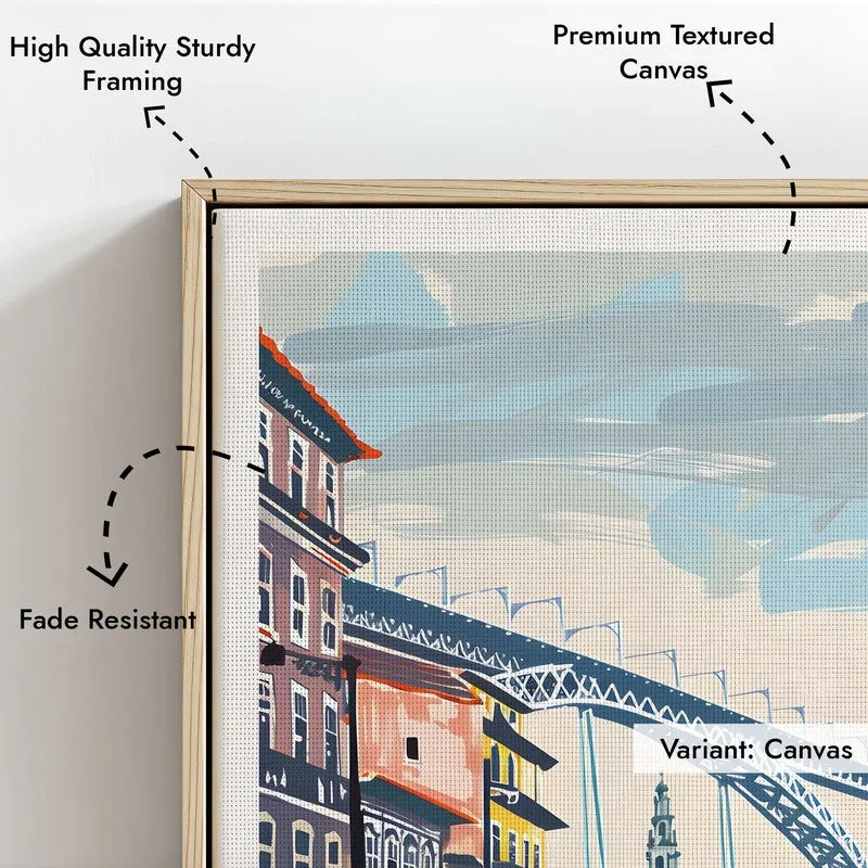 Vintage Porto Framed Canvas Archival Canvas Wall Painting - Natural Brown Frame media 6