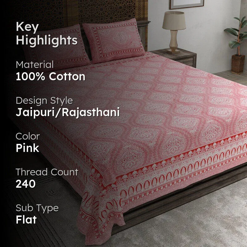 Lineon Cotton Bedsheet (Pink) - 240 TC media 2