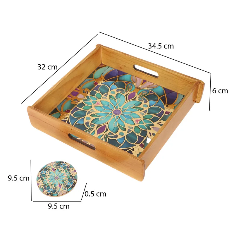 Floral Feast Wooden Serving Tray With Coaster - Seven Piece Set media 5