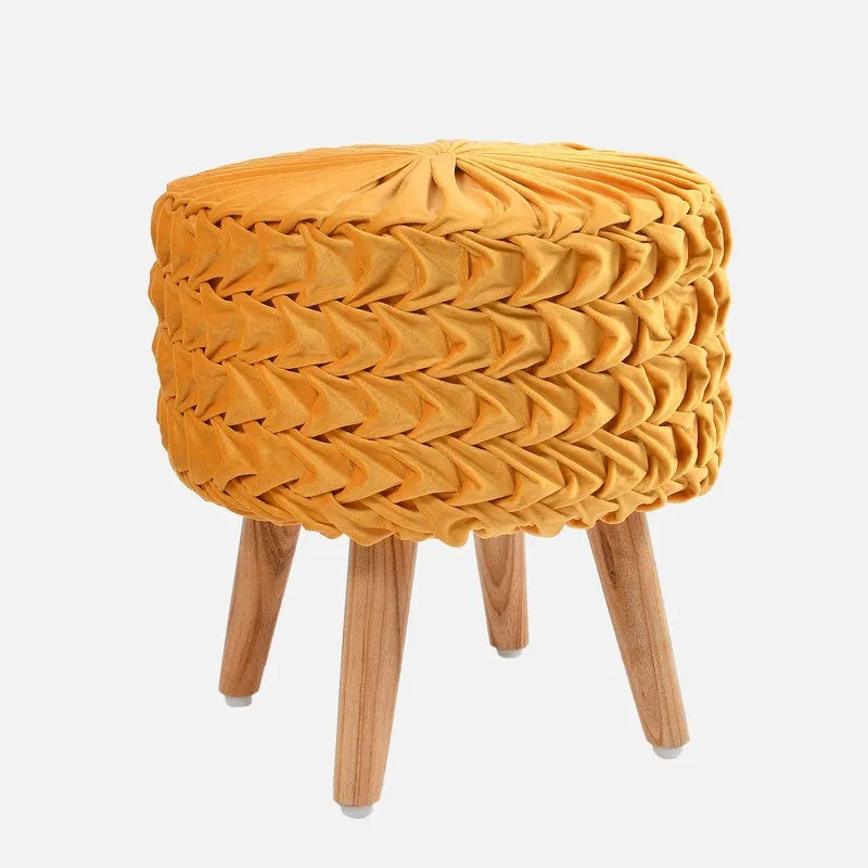 Velora Pleated Velvet Ottoman - Mustard media 3