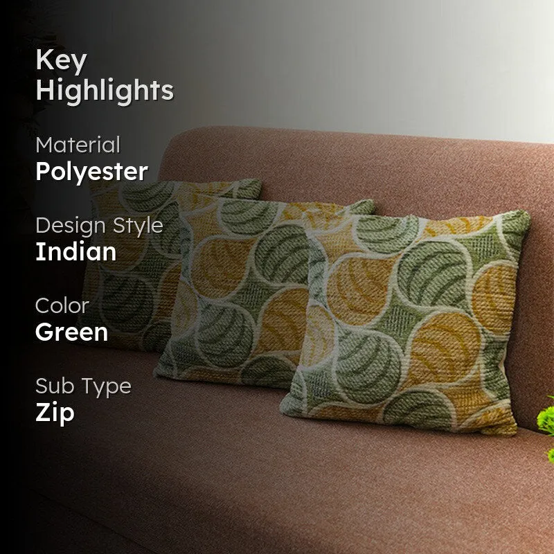 PetalPrism Cushion Cover (Green, Yellow) - Set Of Three media 2