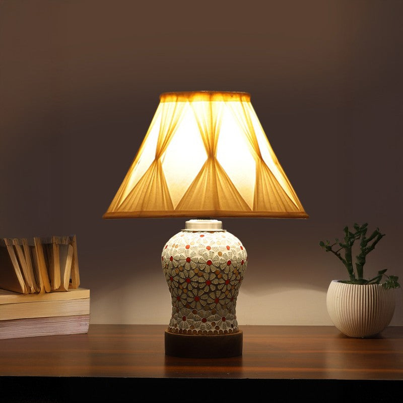 Harmyra Smocked Wooden Table Lamp - Multicolor
