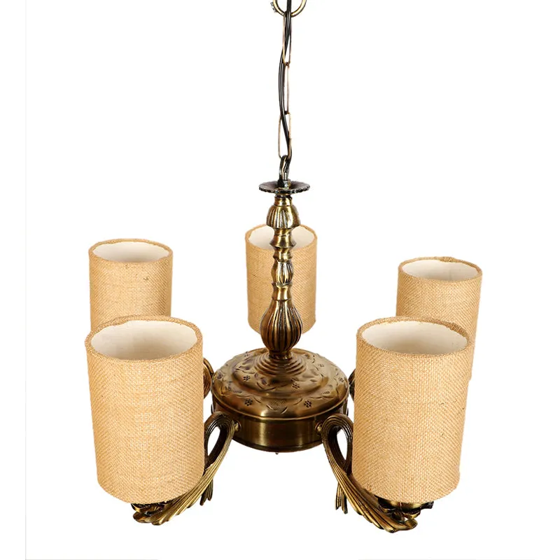Vistara Cylindrical Golden Antique Ceiling Lamp - Beige media 3