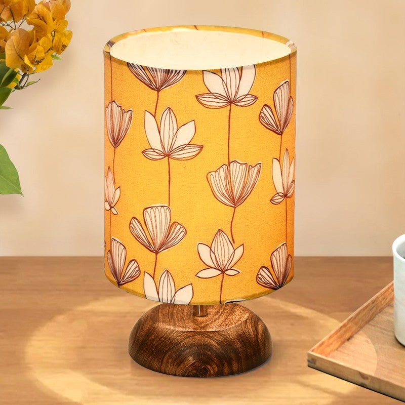GraceAura Elegant Wooden Table Lamp - Yellow,White,Brown