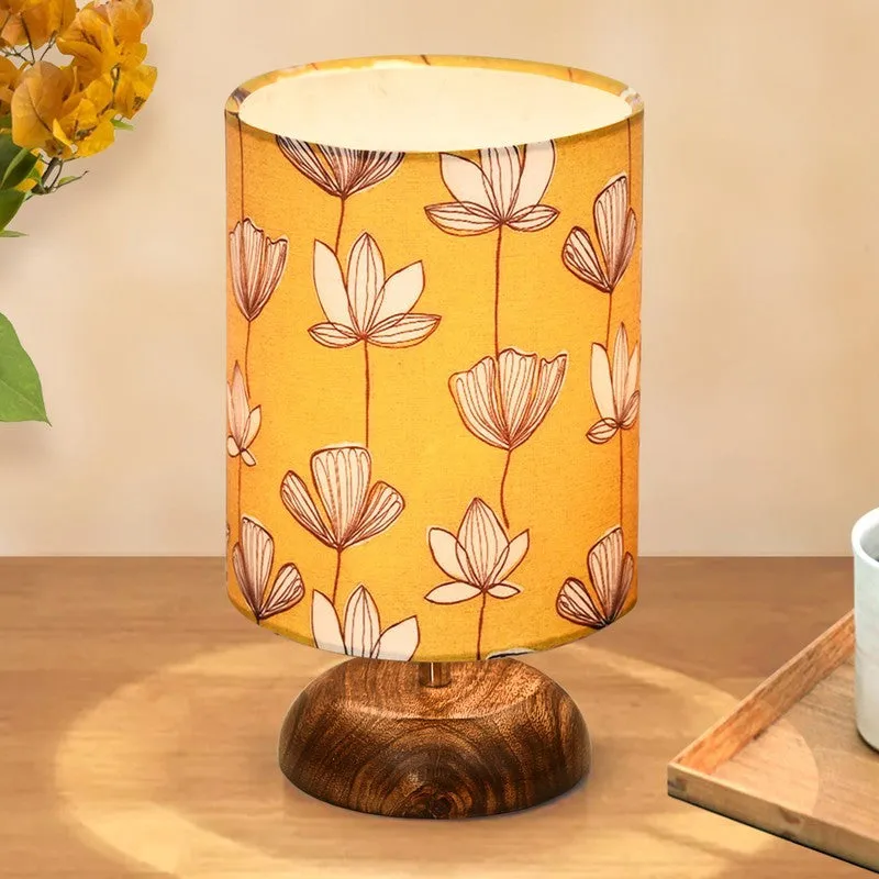 GraceAura Elegant Wooden Table Lamp - Yellow,White,Brown media 1