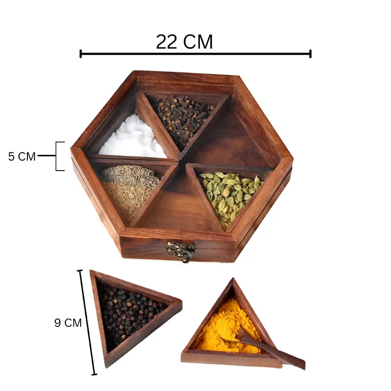 Hexa Spice Sheesham Wood Masala Box media 5