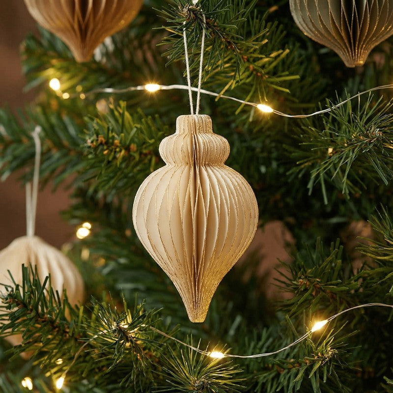 Fig Living Christmas Ornaments (Off (White & Gold Glitter) - Pack Of Three) - Set Of Three