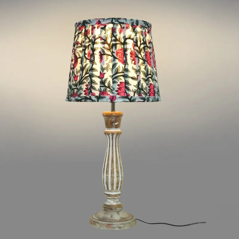 Floral Vine Wooden Base Cotton Table Lamp - Multicolor media 4