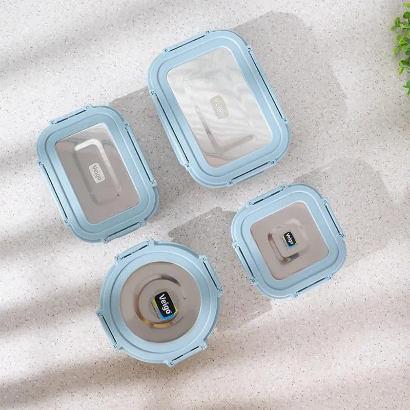 Nibble Love Blue Glass Lunch Box (370/640/400/320 ML) - Set Of Four media 3