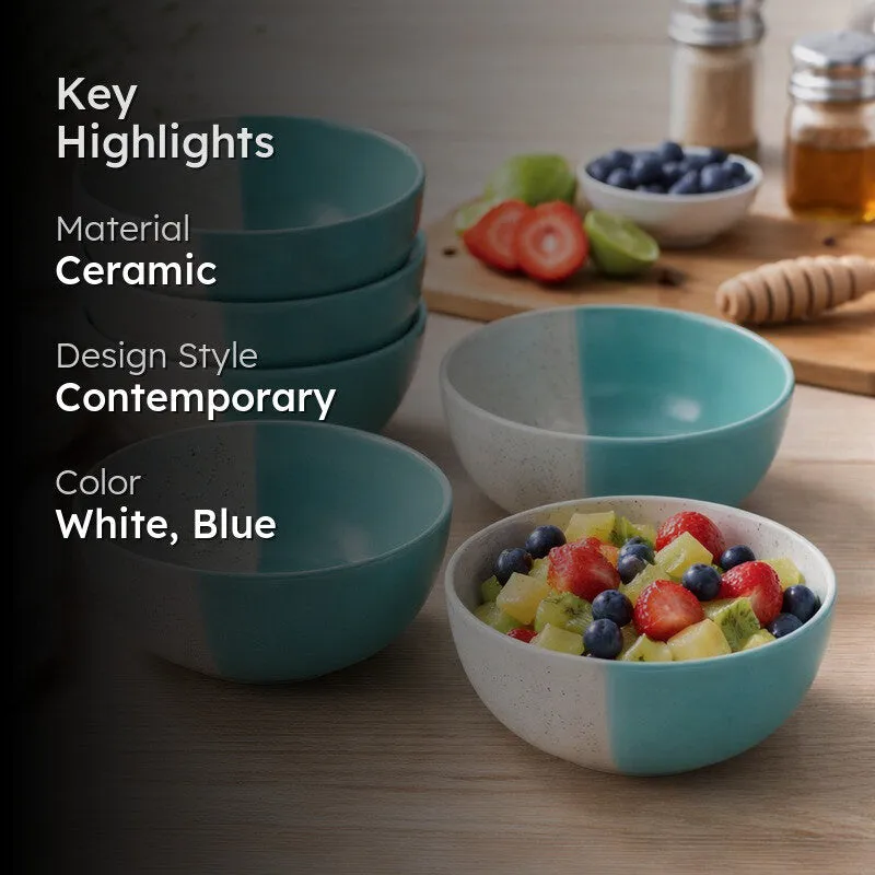 RasoiBite Ceramic Snack Bowls (White,Blue, 200 mL Each) - Set Of Six media 2