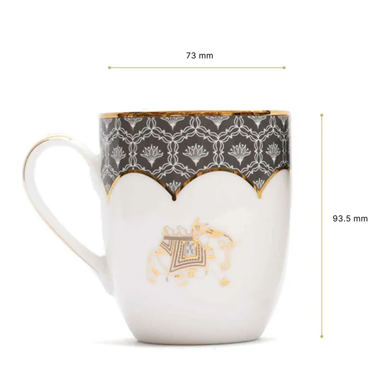 Gilded Legacy Coupe 24k Gold Brushed Porcelain Coffee Mug (280 mL Each/Grey) - Set Of Four media 10