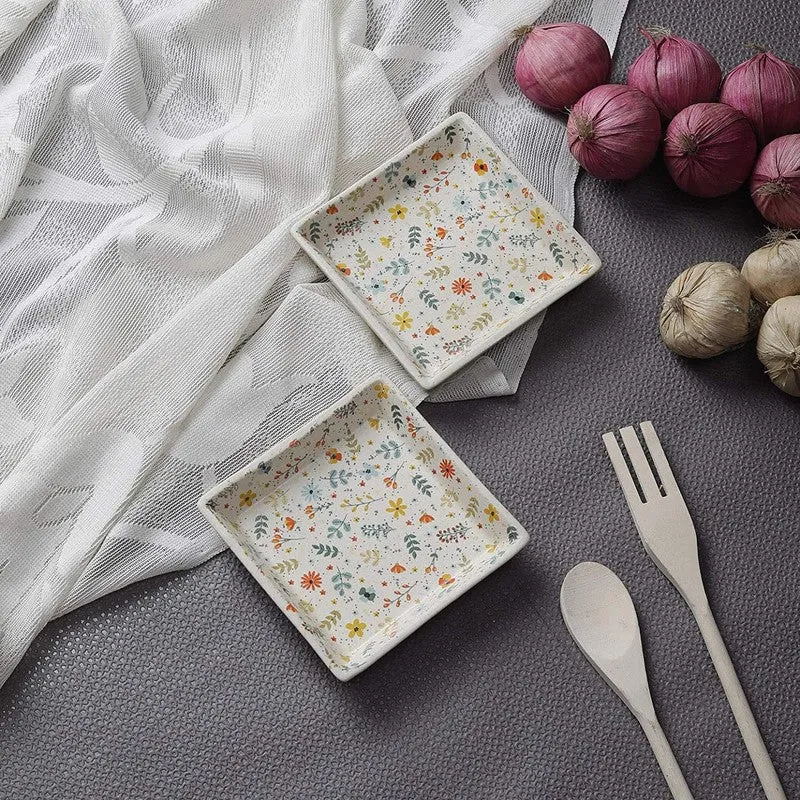Bloomstone Multicolor Square Stoneware Platter - Set of Two media 1