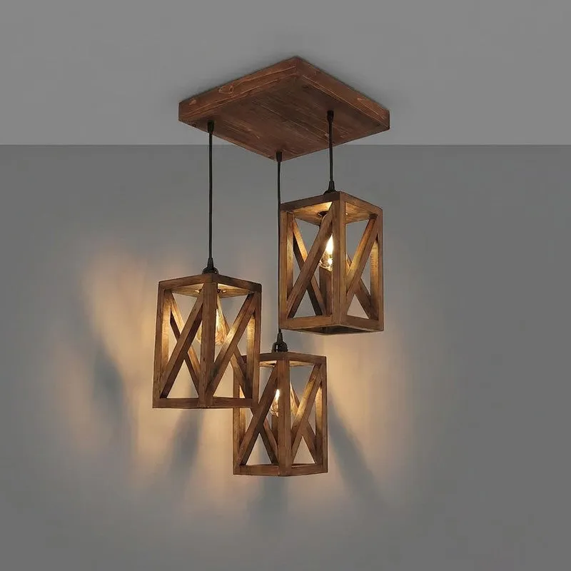 HexaCage Illume Wooden Ceiling Lamp - Brown media 6