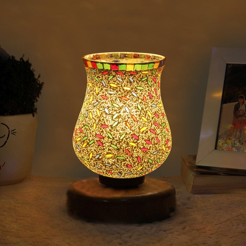 Auralyn Mosaic Glass Table Lamp With Wooden Base - Multicolor