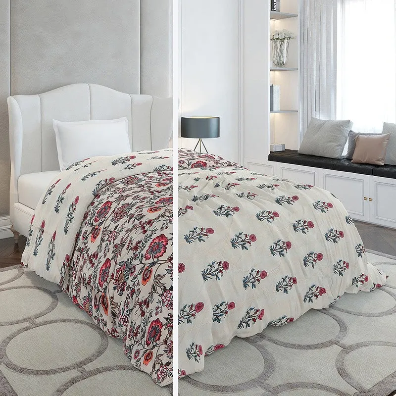 Monte Carlo Rosavyn Floral Polyester Reversible Comforter (Beige) - 120 GSM media 3